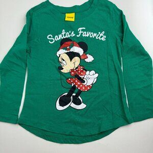 Disney Minnie Mouse Christmas Green Girl Tee Sirt Long Sleeves Size  XS (4/5 Y)
